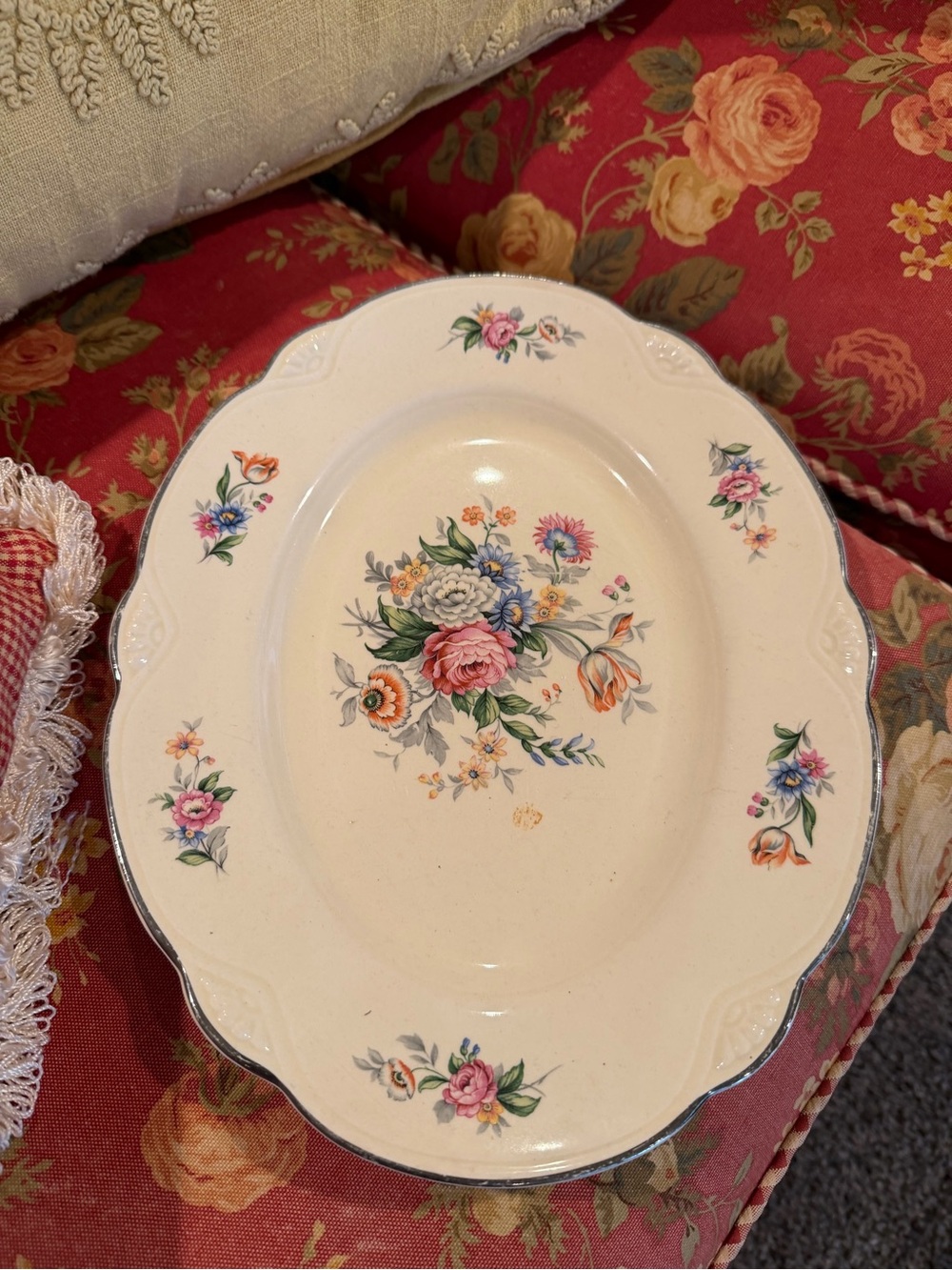 Homer Laughlin Cream Floral Scalloped Serving Platter
